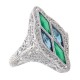 14kt White Gold Art Deco Style Ring w/ London Blue Topaz Green Chalcedony - FR-1828-GR-LBT-WG