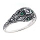 Art Deco Style White Topaz Filigree Ring w/ Emerald Accents - Sterling Silver - FR-1829-E-WT