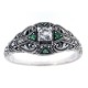 Art Deco Style White Topaz Filigree Ring w/ Emerald Accents - Sterling Silver - FR-1829-E-WT