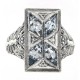 Art Deco Style Filigree Ring w/ Blue  White Topaz - Sterling Silver - FR-1830-BT