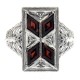 Art Deco Style Filigree Ring Red Garnet  White Topaz - Sterling Silver - FR-1830-G