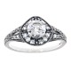 Art Deco Style Sterling Silver White Topaz Filigree Ring - FR-1834-WT