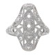 Art Deco Style Three Stone 14kt White Gold Filigree Semi Mount Diamond Ring - FR-1840-D-SEMI-WG