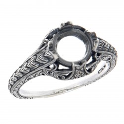 Semi Mount 7mm Classic Victorian Style Filigree Ring - Sterling Silver