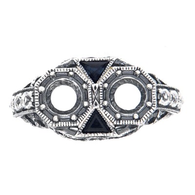 2 - 5mm Stone Filigree Semi Mount White Topaz Ring Sapphires Sterling Silver - FR-1846-S-WT-SEMI