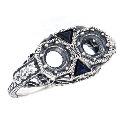 2 - 5mm Stone Filigree Semi Mount White Topaz Ring Sapphires Sterling Silver - FR-1846-S-WT-SEMI