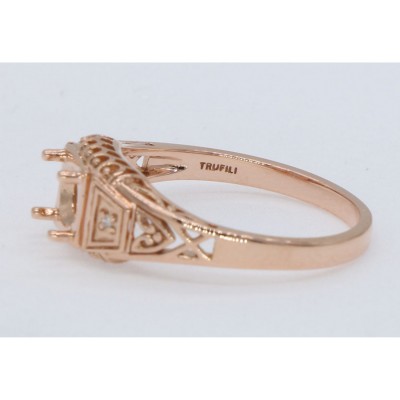 5mm Semi Mount Art Deco Style 14kt Rose Gold Filigree Ring w/ 2 Diamonds - FR-1849-SEMI-RG