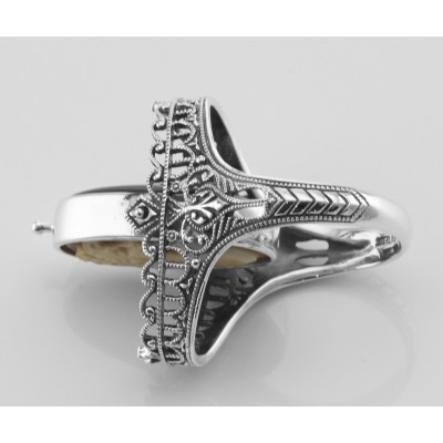 Antique Style Cameo / Onyx Filigree Flip Ring w / Diamond - Sterling Silver - FR-192-SH-O
