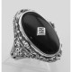 Antique Style Cameo / Onyx Filigree Flip Ring w / Diamond - Sterling Silver - FR-192-SH-O