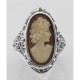 Antique Style Cameo / Onyx Filigree Flip Ring w / Diamond - Sterling Silver - FR-192-SH-O