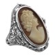Antique Style Cameo / Onyx Filigree Flip Ring w / Diamond - Sterling Silver - FR-192-SH-O