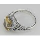 Art Deco Emerald Cut Genuine Citrine Filigree Ring - Sterling Silver - FR-193-C