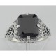 Art Deco Style Black Onyx Filigree Ring - Sterling Silver - FR-193-O