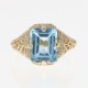 Vintage Style 2 1/2 Carat Swiss Blue Topaz Filigree Ring - 14kt Yellow Gold - FR-193-SB-YG