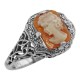 Hand Carved Italian Shell Cameo Filigree Ring - Sterling Silver - FR-193-SH