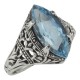 Antique Victorian Style Blue Topaz Filigree Ring - Sterling Silver - FR-194-BT