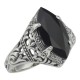 Antique Victorian Style Black Onyx Filigree Ring - Sterling Silver - FR-194-O