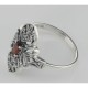 Lovely Victorian Style Garnet Filigree Ring w/ Two Diamonds Sterling Silver - FR-199-G