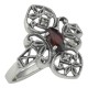 Lovely Victorian Style Garnet Filigree Ring w/ Two Diamonds Sterling Silver - FR-199-G