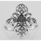 Victorian Style Onyx Filigree Ring with Two Diamonds - Sterling Silver - FR-199-O