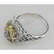 Antique Victorian Style Golden Citrine Filigree Diamond Ring Sterling Silver - FR-200-C