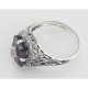 Art Deco Style Emerald Cut Garnet Filigree Ring w/ Diamond - Sterling Silver - FR-200-G
