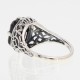 Black Onyx Filigree Ring w/ Diamond Art Deco Style - Sterling Silver - FR-200-O