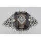 Antique Victorian Style Smoky Topaz Filigree Diamond Ring Sterling Silver - FR-200-SM
