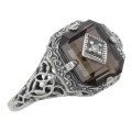 Antique Victorian Style Smoky Topaz Filigree Diamond Ring Sterling Silver