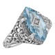 Sterling Silver Blue Topaz Filigree Ring w/ Diamond - FR-201-BT