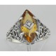 Antique Victorian Style Citrine Filigree Ring w/ Diamond - Sterling Silver - FR-201-C