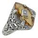 Antique Victorian Style Citrine Filigree Ring w/ Diamond - Sterling Silver - FR-201-C