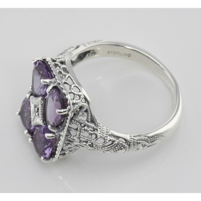 Four Stone Amethyst Filigree Ring - Sterling Silver - FR-237-AM