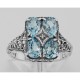 Art Deco Blue Topaz with Diamond Filigree Ring - Sterling Silver - FR-237-BT