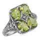 Four Stone Genuine Peridot and Diamond Filigree Ring - Sterling Silver - FR-237-P