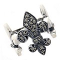 Beautiful Victorian Style  Marcasite Fleur de Lis Ring - Sterling Silver