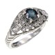 Vintage inspired Art Deco Style Filigree Blue Sapphire and White Topaz Ring Sterling Silver - FR-3-S-WT