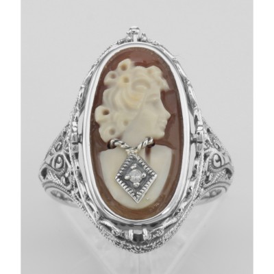 Cameo / Onyx w/ Diamonds Filigree Flip Ring - Sterling - FR-329-SH-O