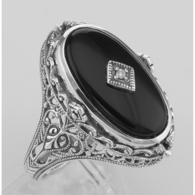 Cameo / Onyx w/ Diamonds Filigree Flip Ring - Sterling - FR-329-SH-O