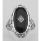 Cameo / Onyx w/ Diamonds Filigree Flip Ring - Sterling - FR-329-SH-O