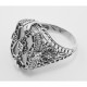 Victorian Style Camphor Glass Crystal Diamond Filigree Ring Sterling Silver - FR-342-CR