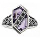 Unique Art Deco Style Amethyst  Diamond Filigree Ring - Sterling Silver - FR-343-AM