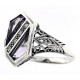 Unique Art Deco Style Amethyst  Diamond Filigree Ring - Sterling Silver - FR-343-AM