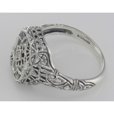 Victorian Style Camphor Glass Filigree Diamond Ring in Fine Sterling Silver - FR-369-CR