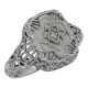Victorian Style Camphor Glass Filigree Diamond Ring in Fine Sterling Silver - FR-369-CR
