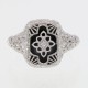Victorian Style Black Onyx Filigree Diamond Ring in Fine Sterling Silver - FR-369-O