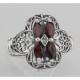 Antique Style Four Stone Garnet / Diamond Filigree Ring - Sterling Silver - FR-371-G