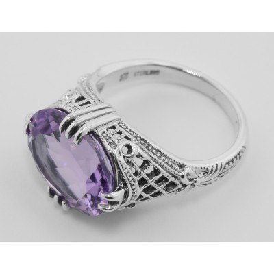 Amethyst Filigree Ring - Sterling Silver - FR-423-AM