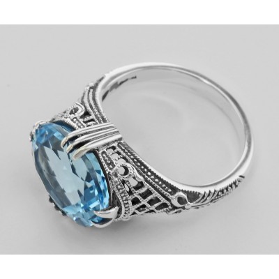 8.9 Carat Geniune Blue Topaz Filigree Ring - Sterling Silver - FR-423-BT