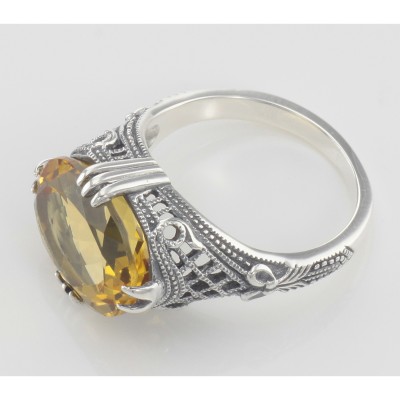 Beautiful 8.9 Carat Geniune Golden Citrine Filigree Ring - Sterling Silver - FR-423-C